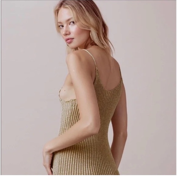 For Love and Lemons Gold Metallic Knit Tank Dress S NWT - Picture 8 of 9